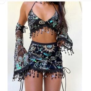 Fractal Witch Sequin Top, Skirt, And Sleeves